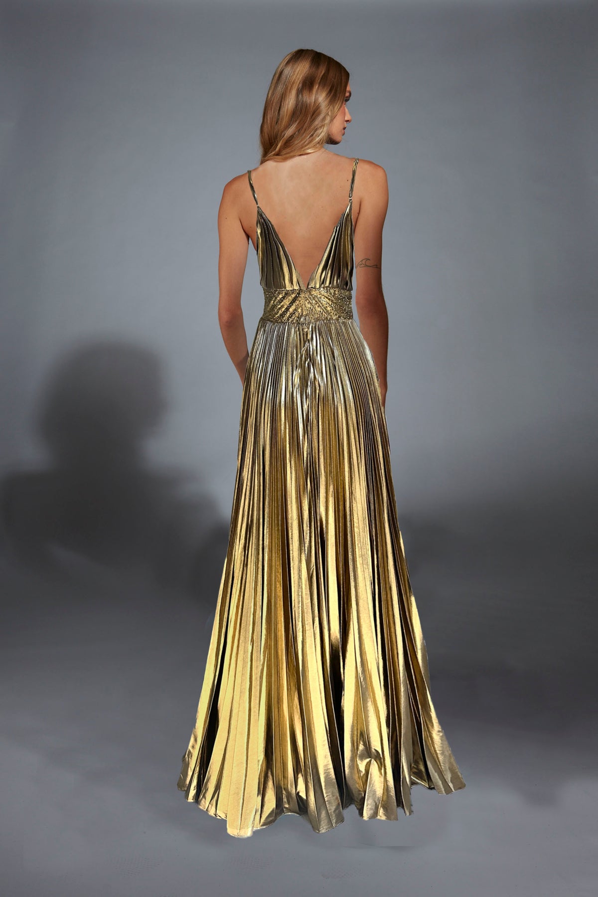 Formal Dress: 61804. Long, V-neck, A Line, V Shaped Back