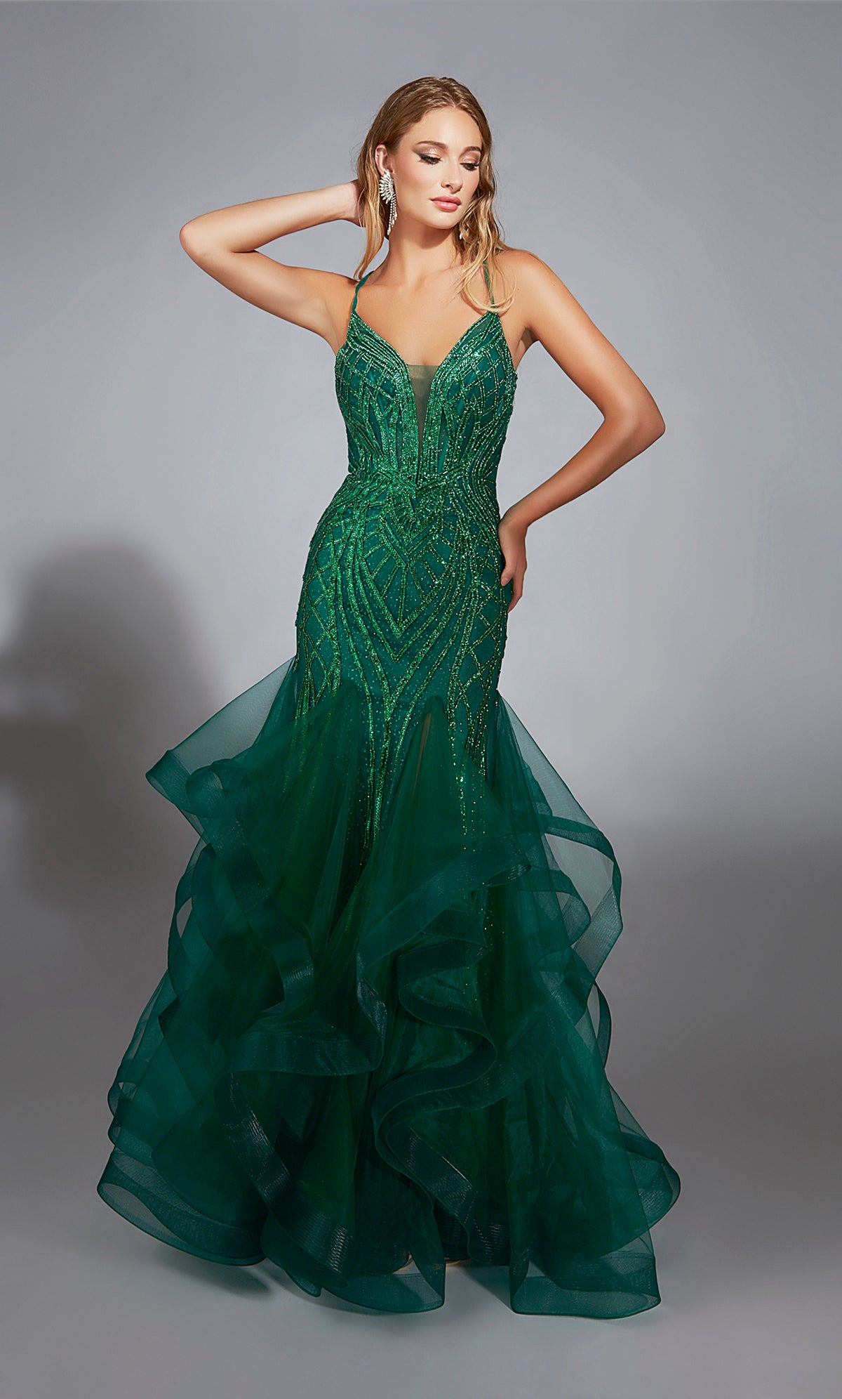 ALYCE Paris 61818 Alyce Long Plunging Embellished Mermaid Dress