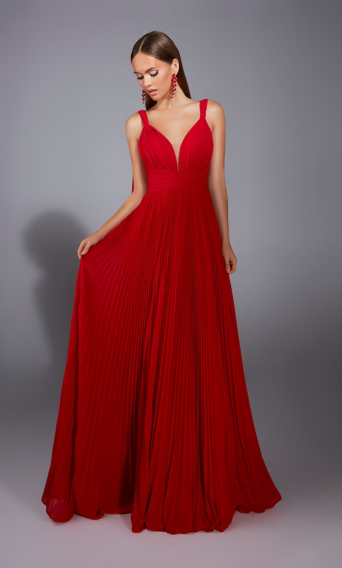 Formal Dress: 61823. Long, Plunging Neckline, A Line, V Shaped Back