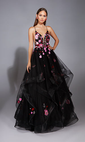 Formal Dress: 61838. Long, Plunging Neckline, Ballgown, V Shaped Back