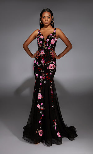 Formal Dress: 61839. Long, Plunging Neckline, Mermaid, Strappy Back