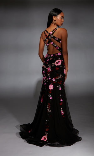 Formal Dress: 61839. Long, Plunging Neckline, Mermaid, Strappy Back