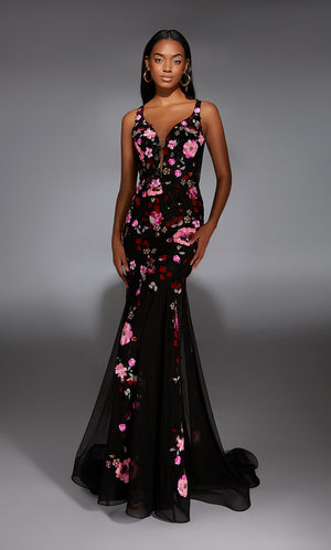 Formal Dress: 61839. Long, Plunging Neckline, Mermaid, Strappy Back