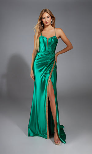 Formal Dress: 61849. Long, Plunging Neckline, Straight, Lace-up Back