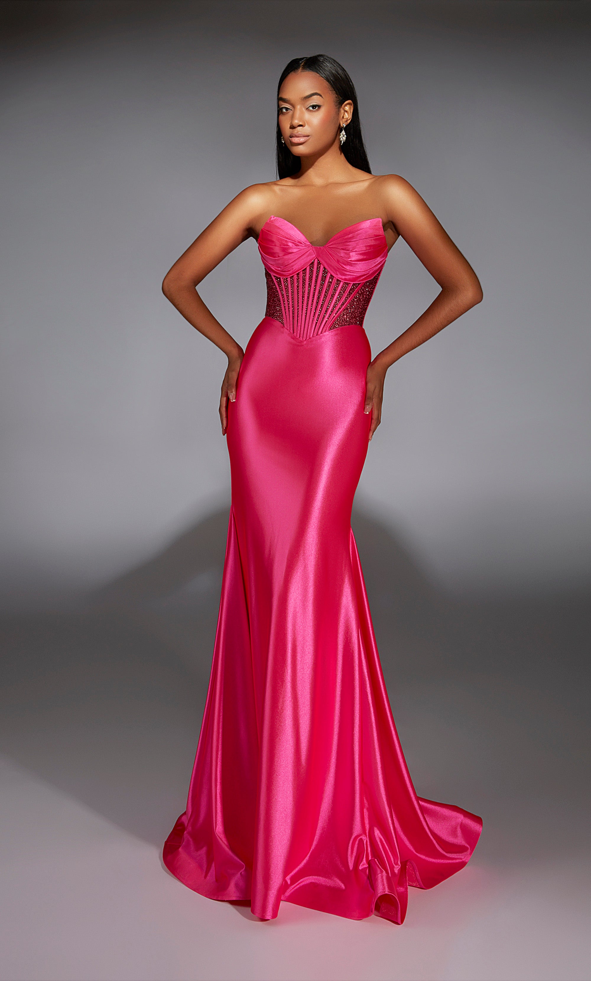 women's dark pink strapless mermaid dress for a gala Dusty Pink Strapless Ruffles Mermaid Prom Dress Long With Slit