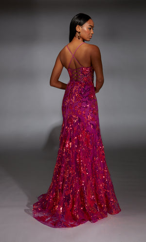 Formal Dress: 61854. Long, Plunging Neckline, Mermaid, Lace-up Back