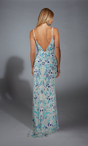 Formal Dress: 61871. Long, Plunging Neckline, Straight, V Shaped Back