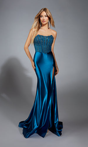 Formal Dress: 61879. Long, Strapless, Fit N Flare, Closed Back