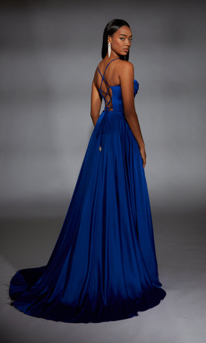 Formal Dress: 61883. Long, Cowl Neck, Flowy, Lace-up Back