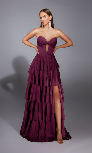 Formal Dress: 61889. Long, Plunging Neckline, A Line, Lace-up Back