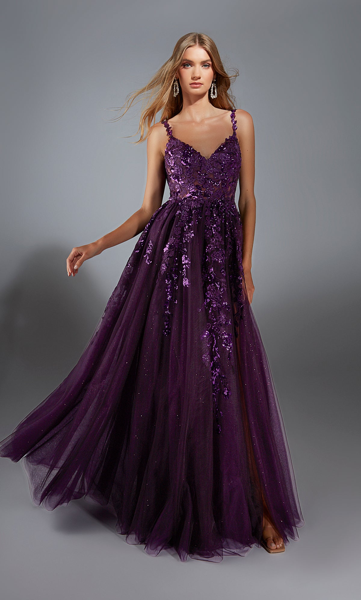 Formal Dress: 61891. Long, V-neck, A Line, V Shaped Back