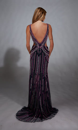 Formal Dress: 61892. Long, V-neck, Straight, V Shaped Back