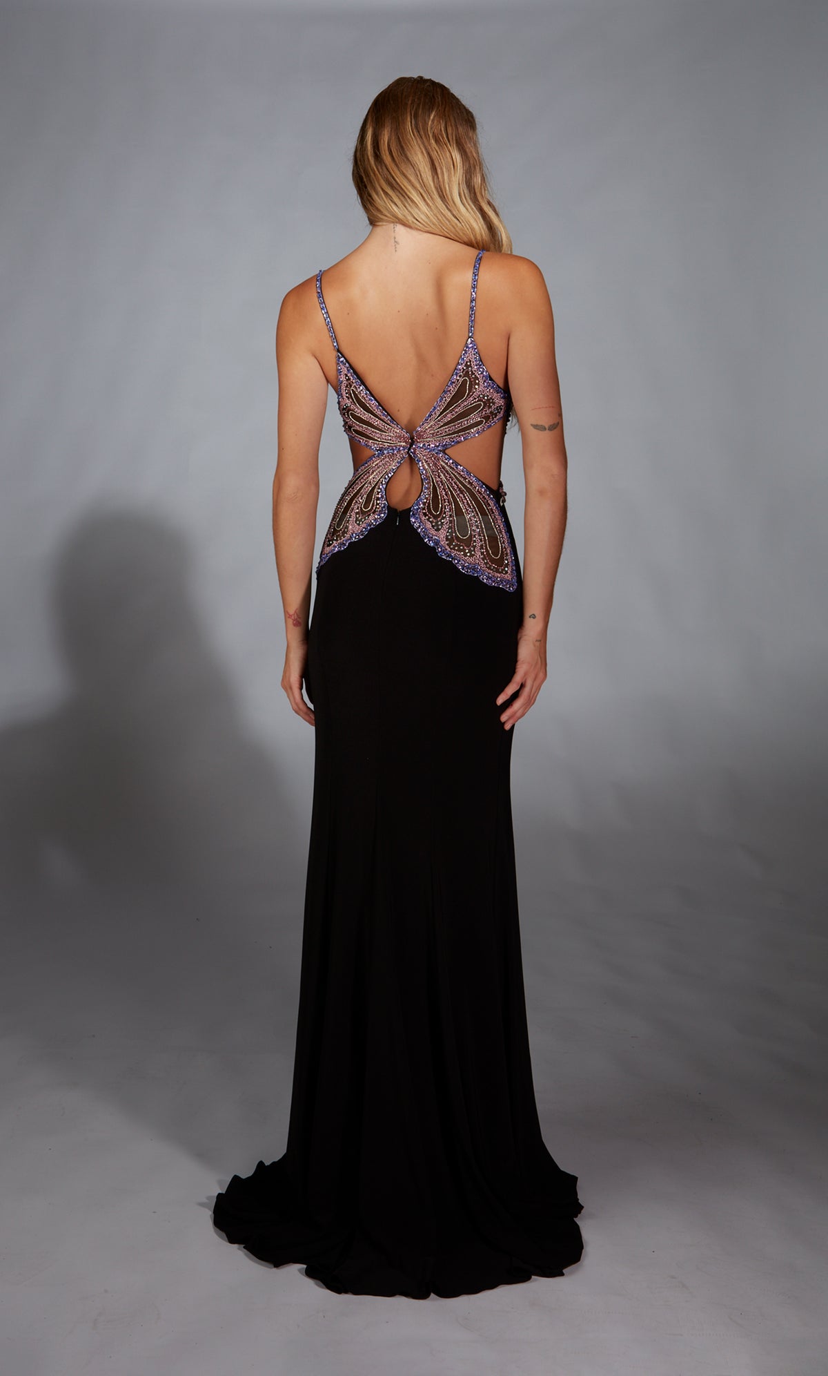 Formal Dress: 61902. Long, Plunging Neckline, Straight, Cut Out Back