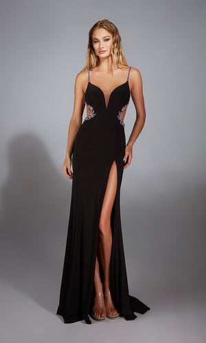 Formal Dress: 61902. Long, Plunging Neckline, Straight, Cut Out Back