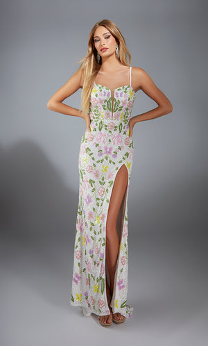 Formal Dress: 61905. Long, Plunging Neckline, Straight, V Shaped Back