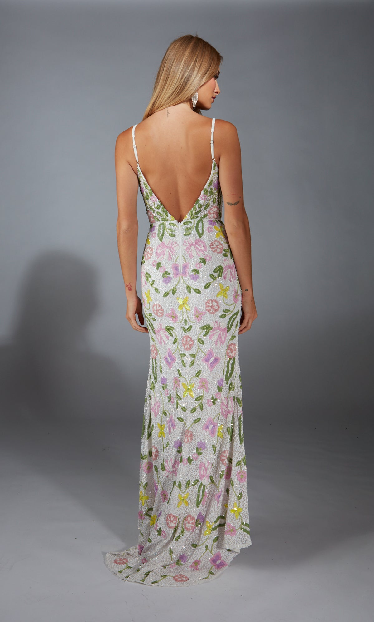 Formal Dress: 61905. Long, Plunging Neckline, Straight, V Shaped Back