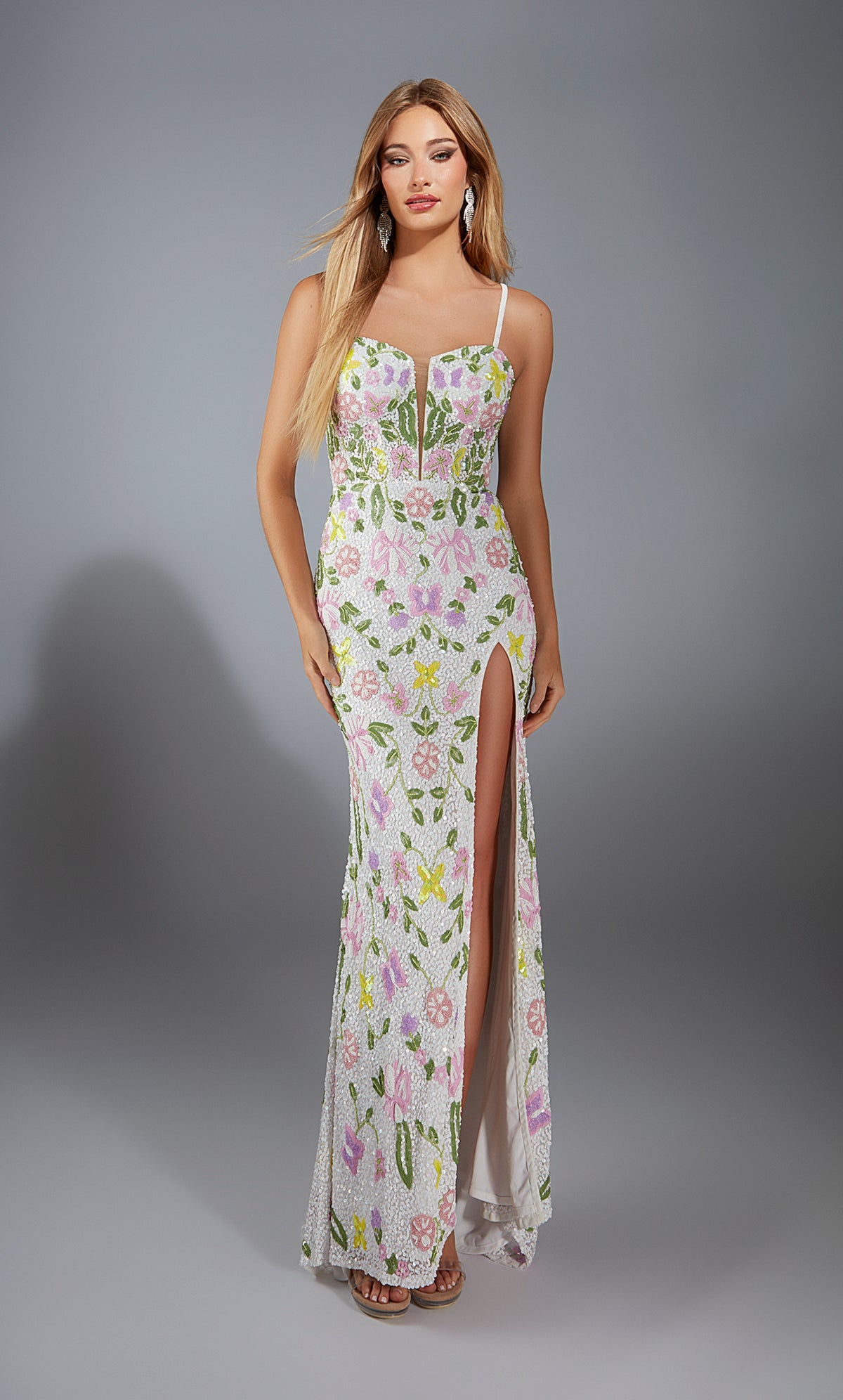 Formal Dress: 61905. Long, Plunging Neckline, Straight, V Shaped Back