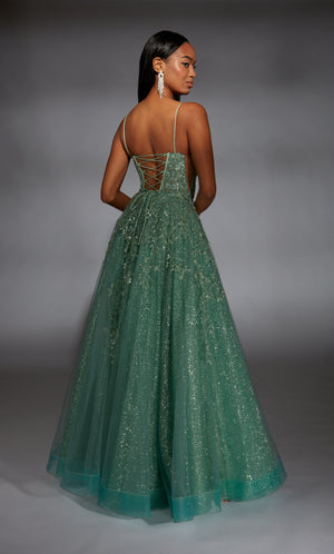 Formal Dress: 61915. Long, Plunging Neckline, Medium Fullness, Lace-up Back