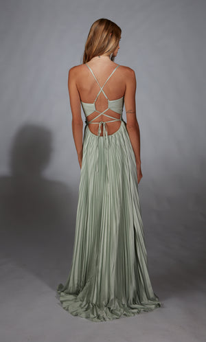 Formal Dress: 61923. Long, Plunging Neckline, A Line, Lace-up Back