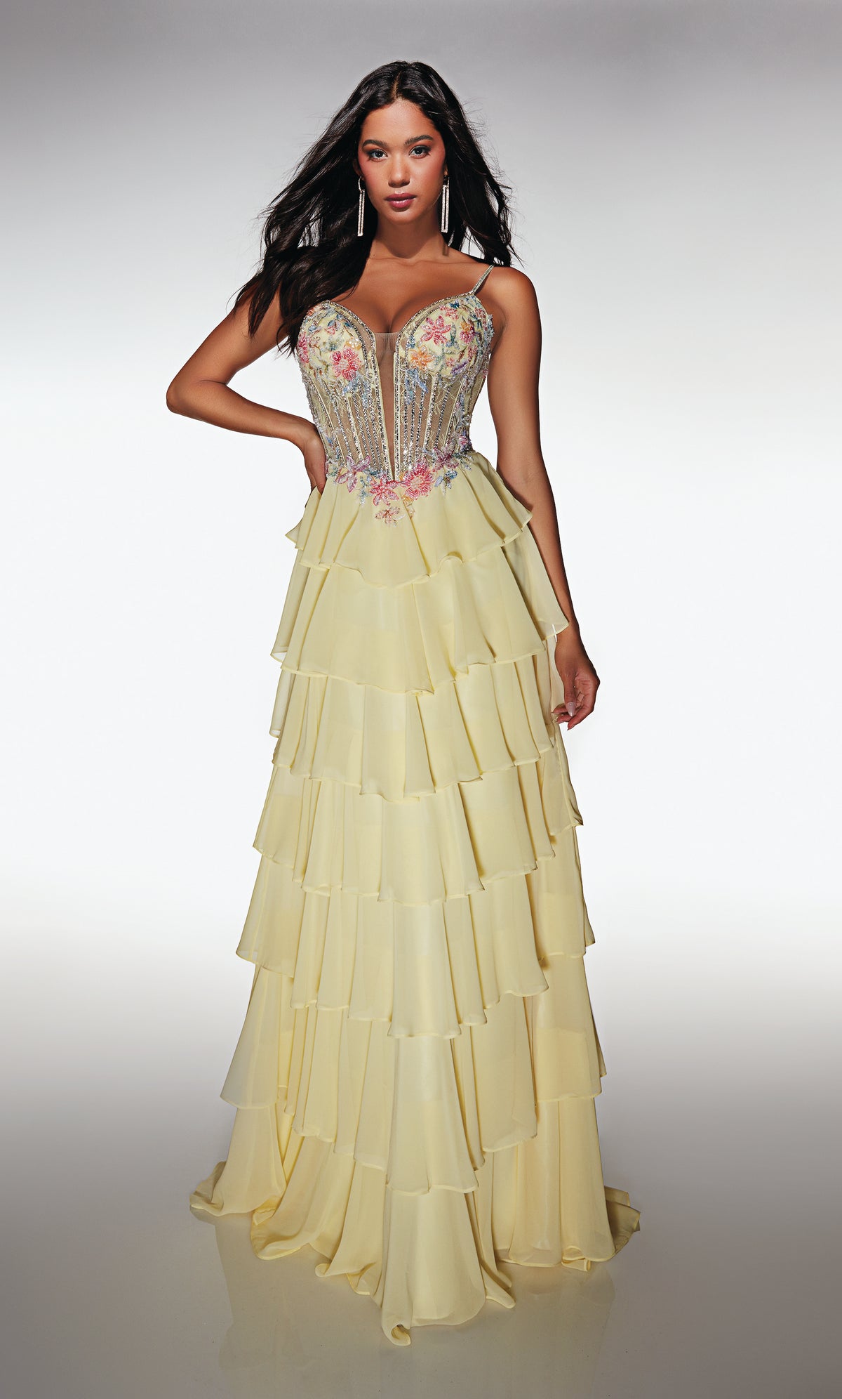 ALYCE Paris 61993 Alyce Long Plunging Neckline Corset A Line Dress
