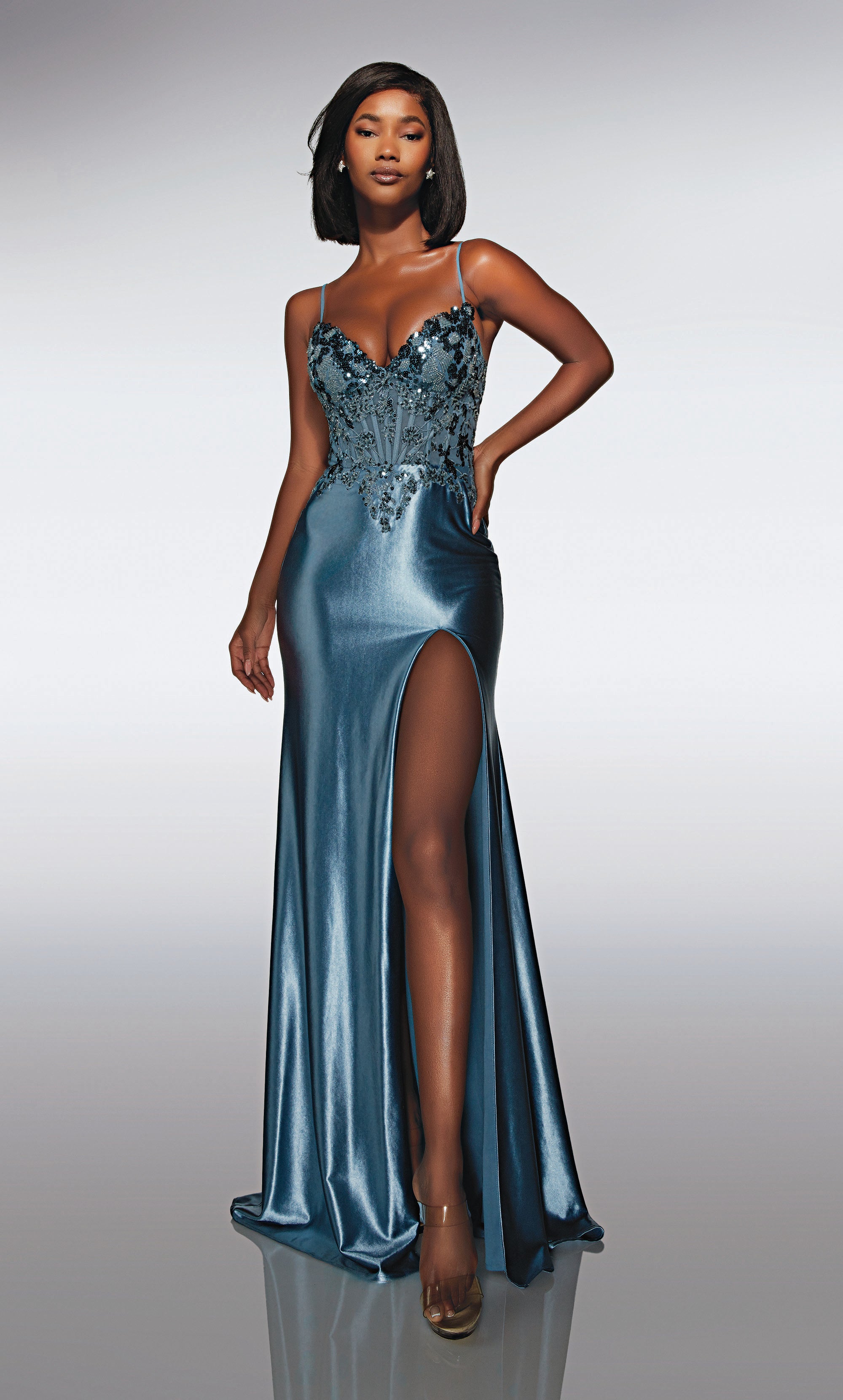 ALYCE Paris 62006 Alyce Long Sweetheart Neckline Slit Straight Dress