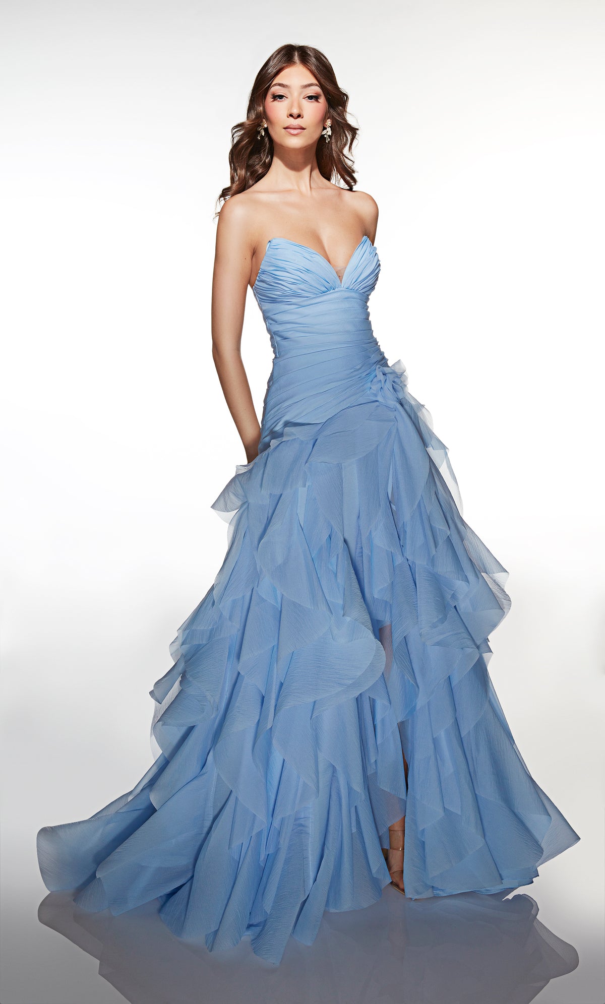 ALYCE Paris 62024 Alyce Long V-neckline Ruffles A Line Dress