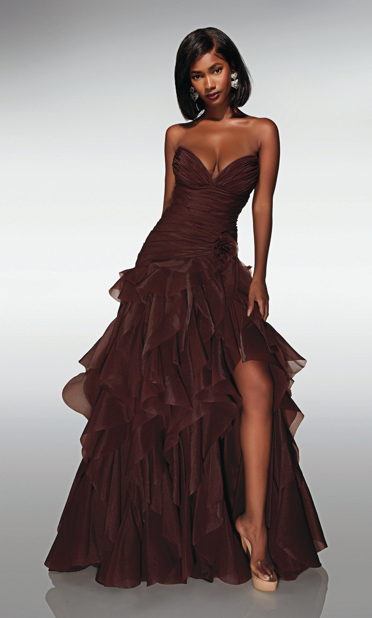 ALYCE Paris 62024 Alyce Long V-neckline Ruffles A Line Dress