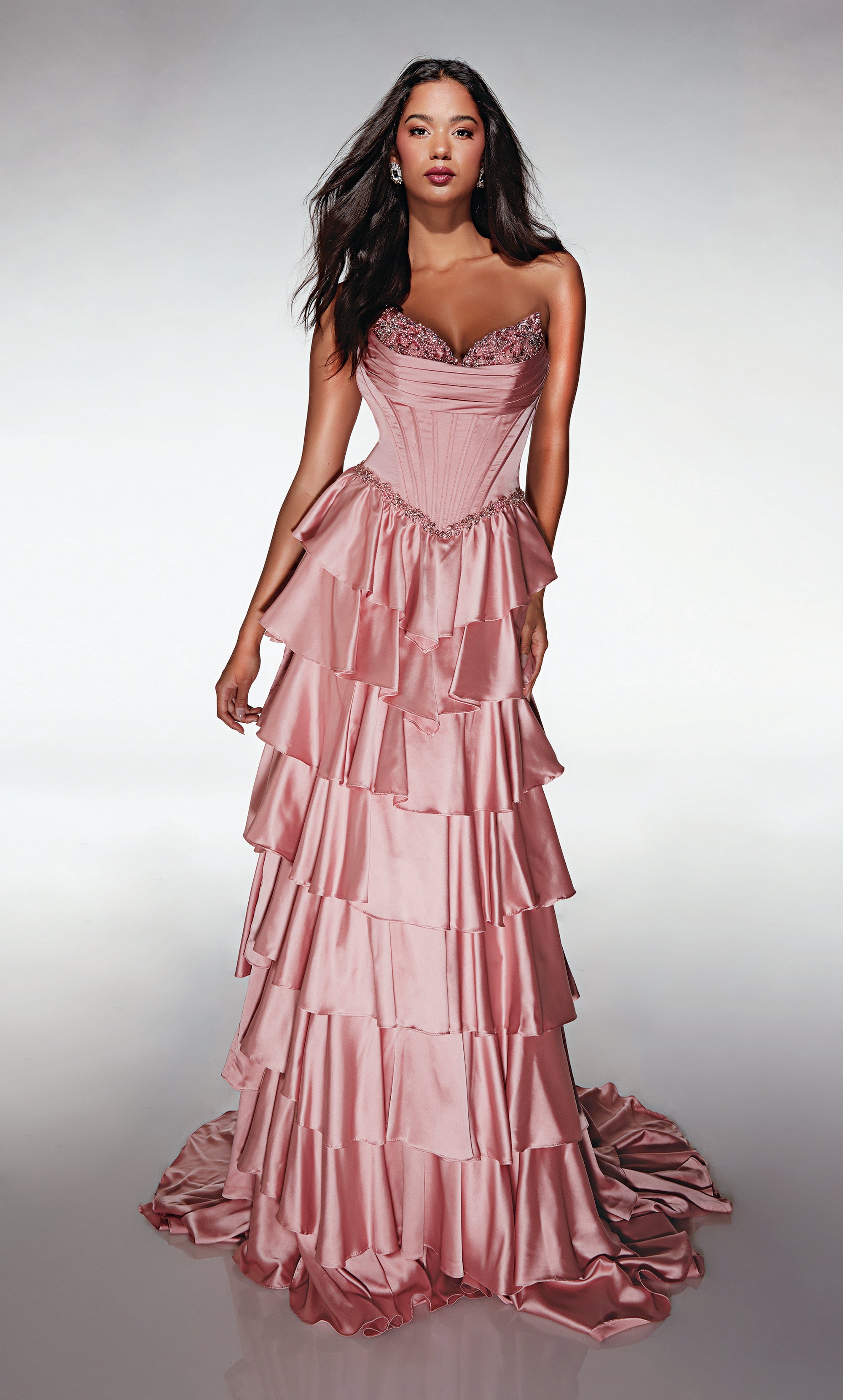 navy blue dress for baby girl Strapless Long A-Line Prom Dress with Ruffles Black / 6 main image 1