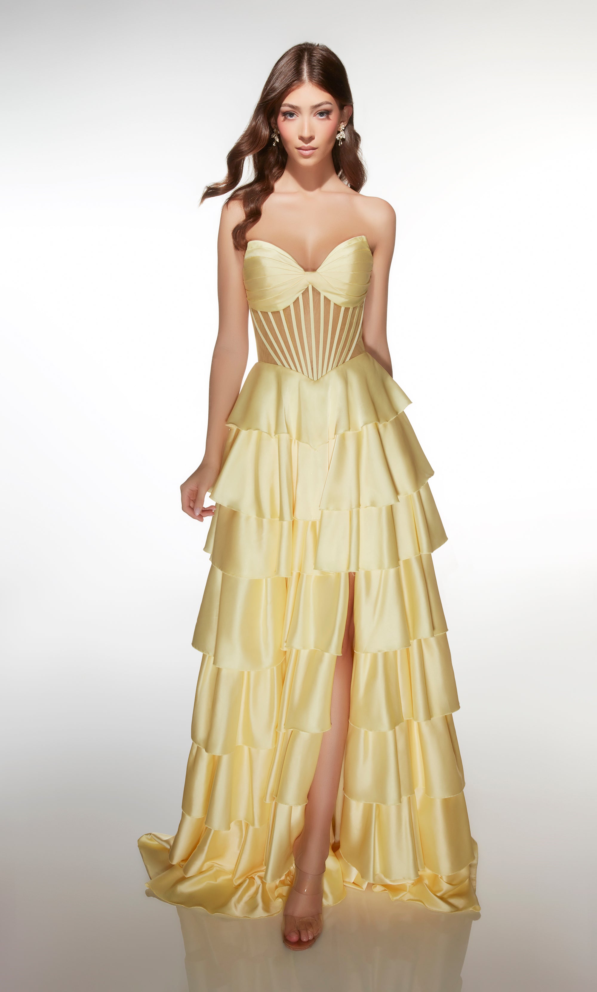 white christmas dresses ALYCE Paris 62056 Alyce Long Cat-eye Neckline Corset A Line Dress