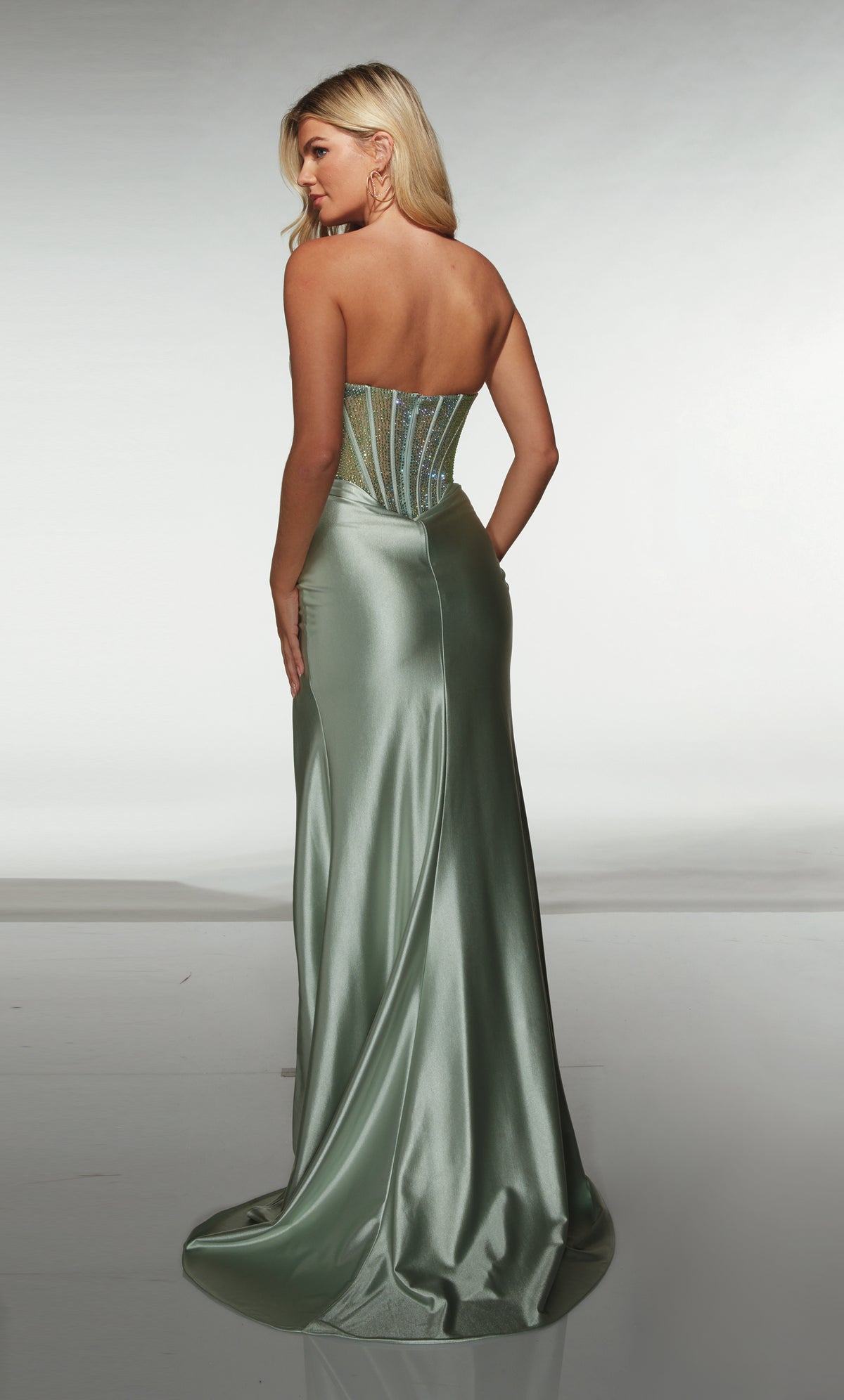 ALYCE Paris 62177 Alyce Long Cat-eye Neckline Embellished Straight Dress