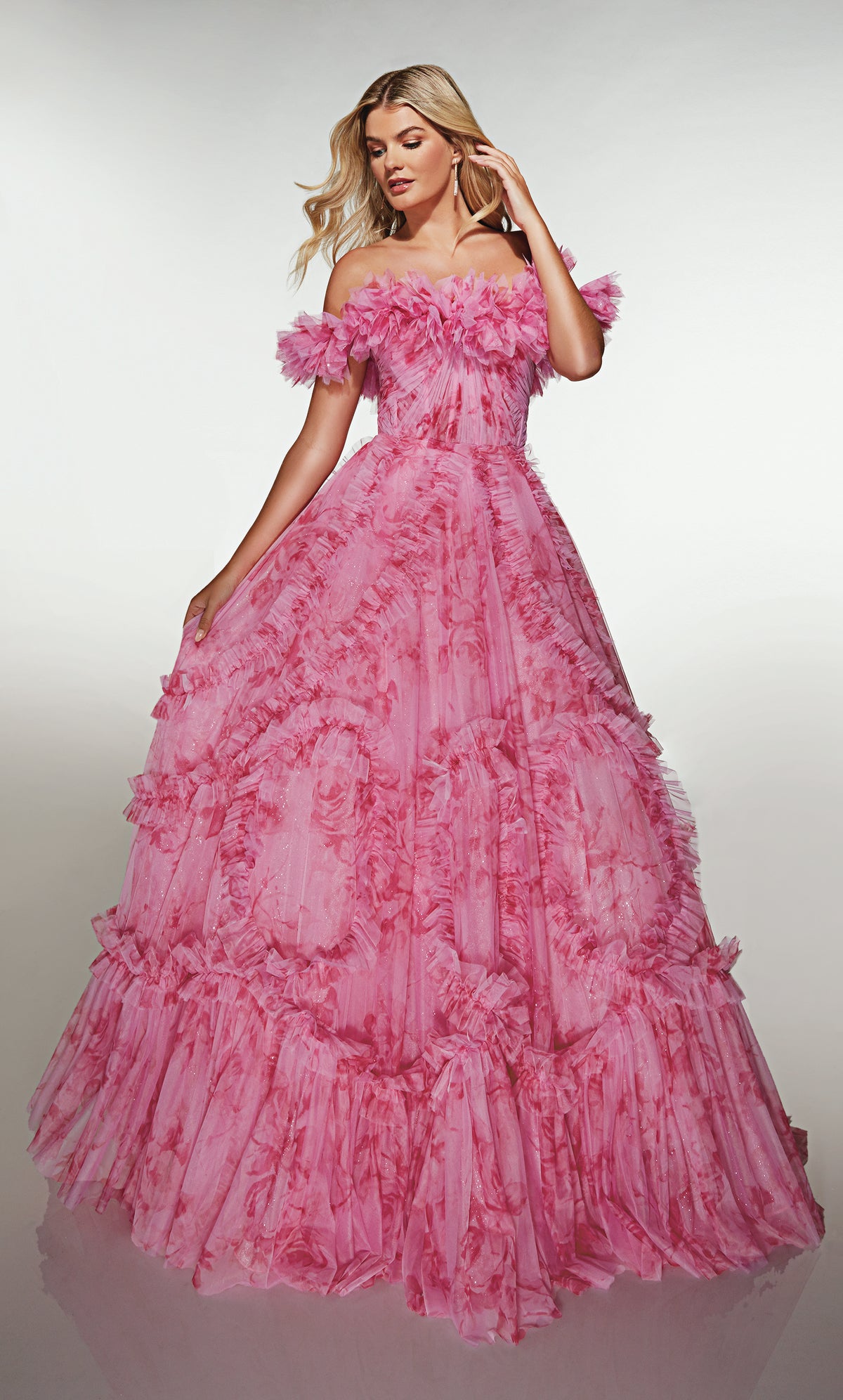 ALYCE Paris 62216 Alyce Long Off The Shoulder Neckline Ruffles Ballgown Dress