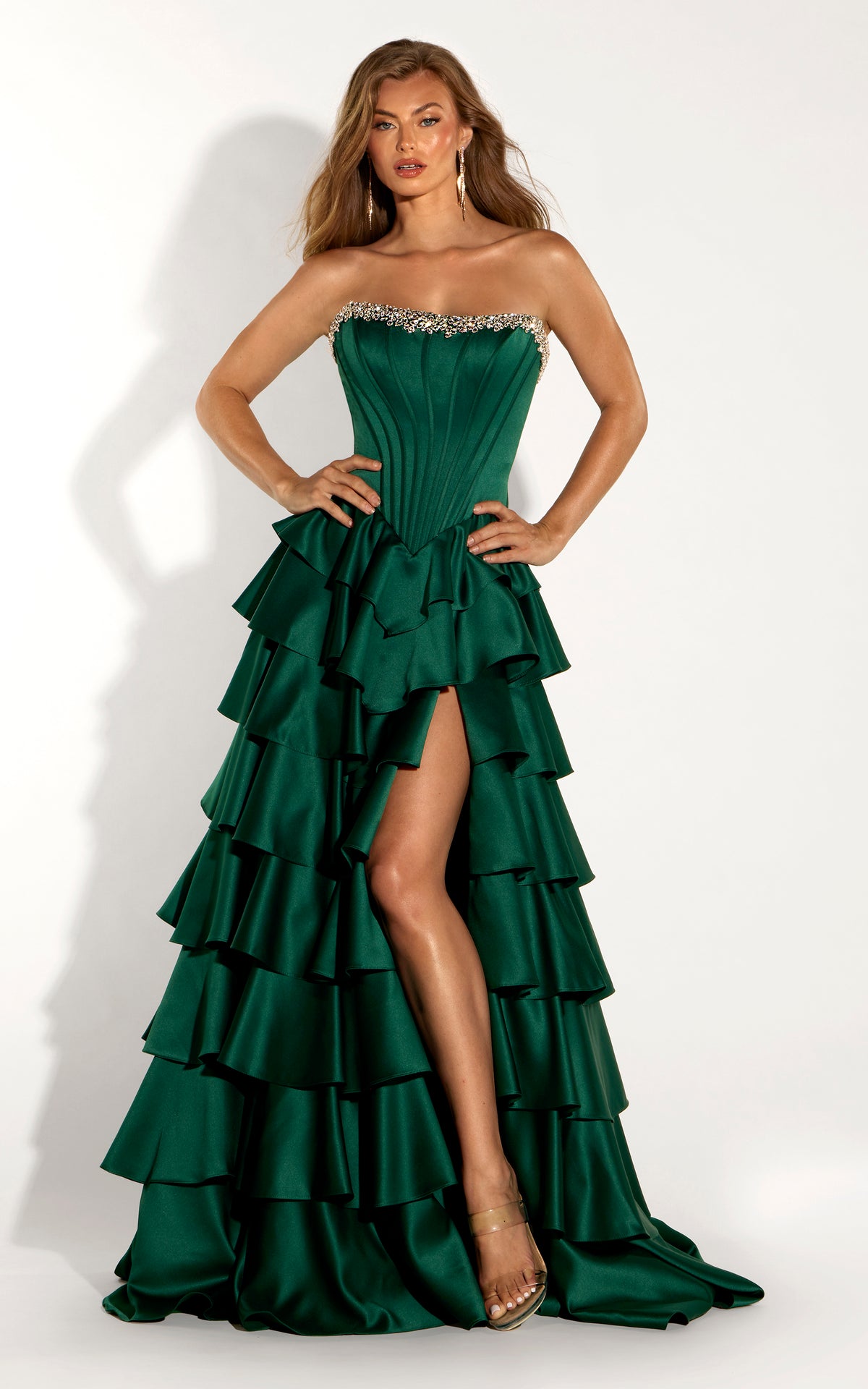 ALYCE Paris 62308 Alyce Long Straight Across Neckline Ruffles A Line Dress