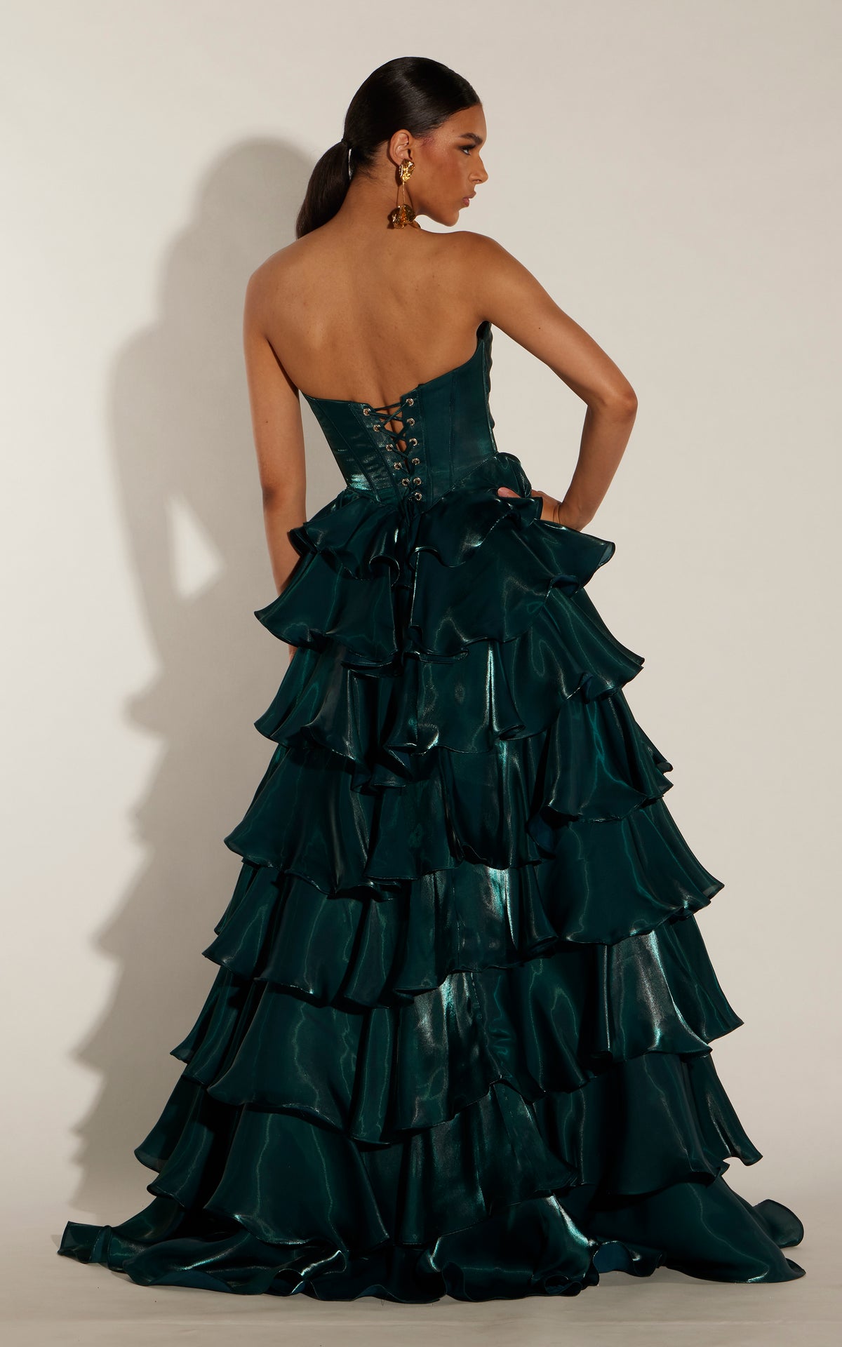 ALYCE Paris 62354 Alyce Long Cat-eye Neckline Ruffles A Line Dress