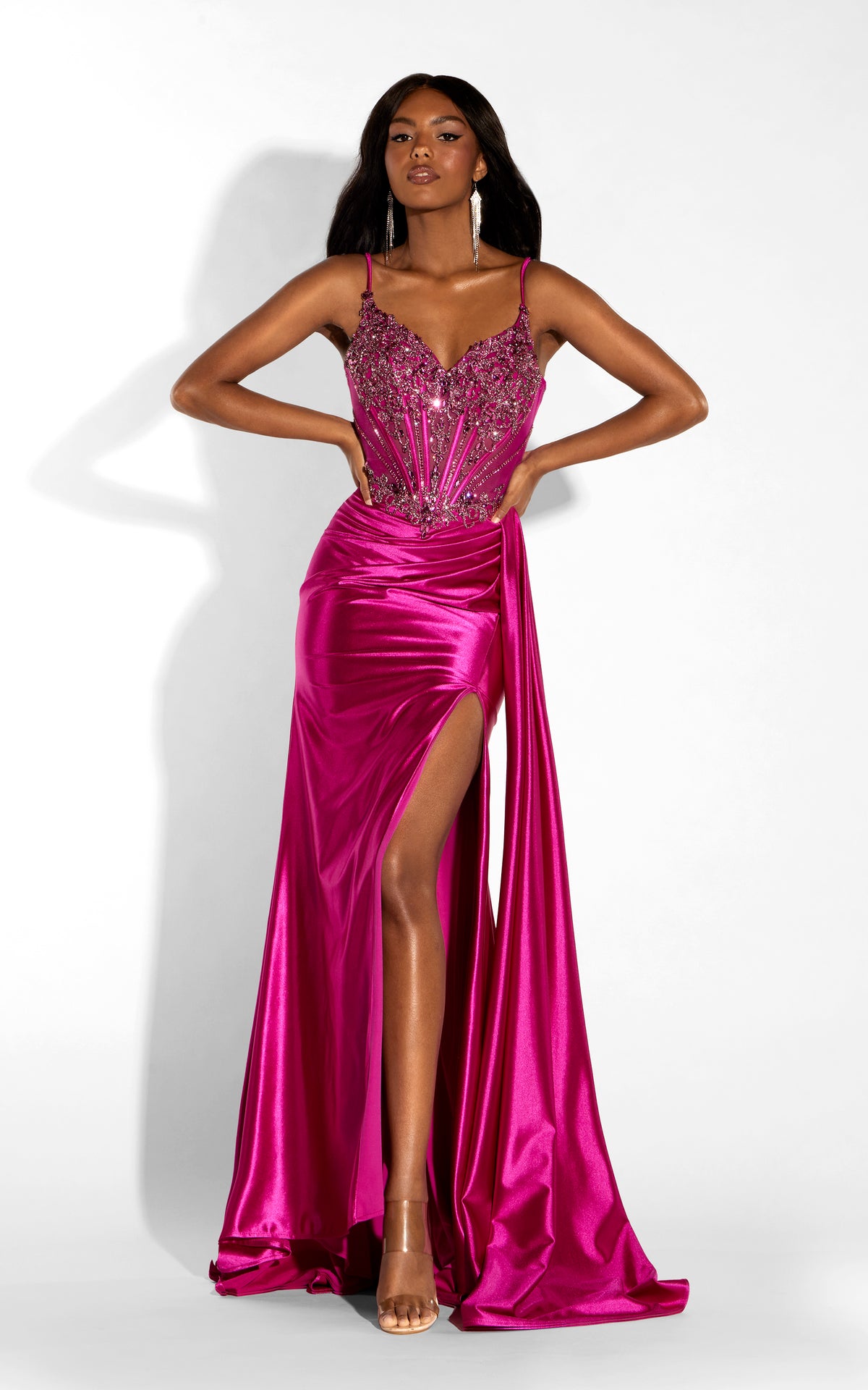 ALYCE Paris 62408 Alyce Long V-neckline Embellished Fit N Flare Dress