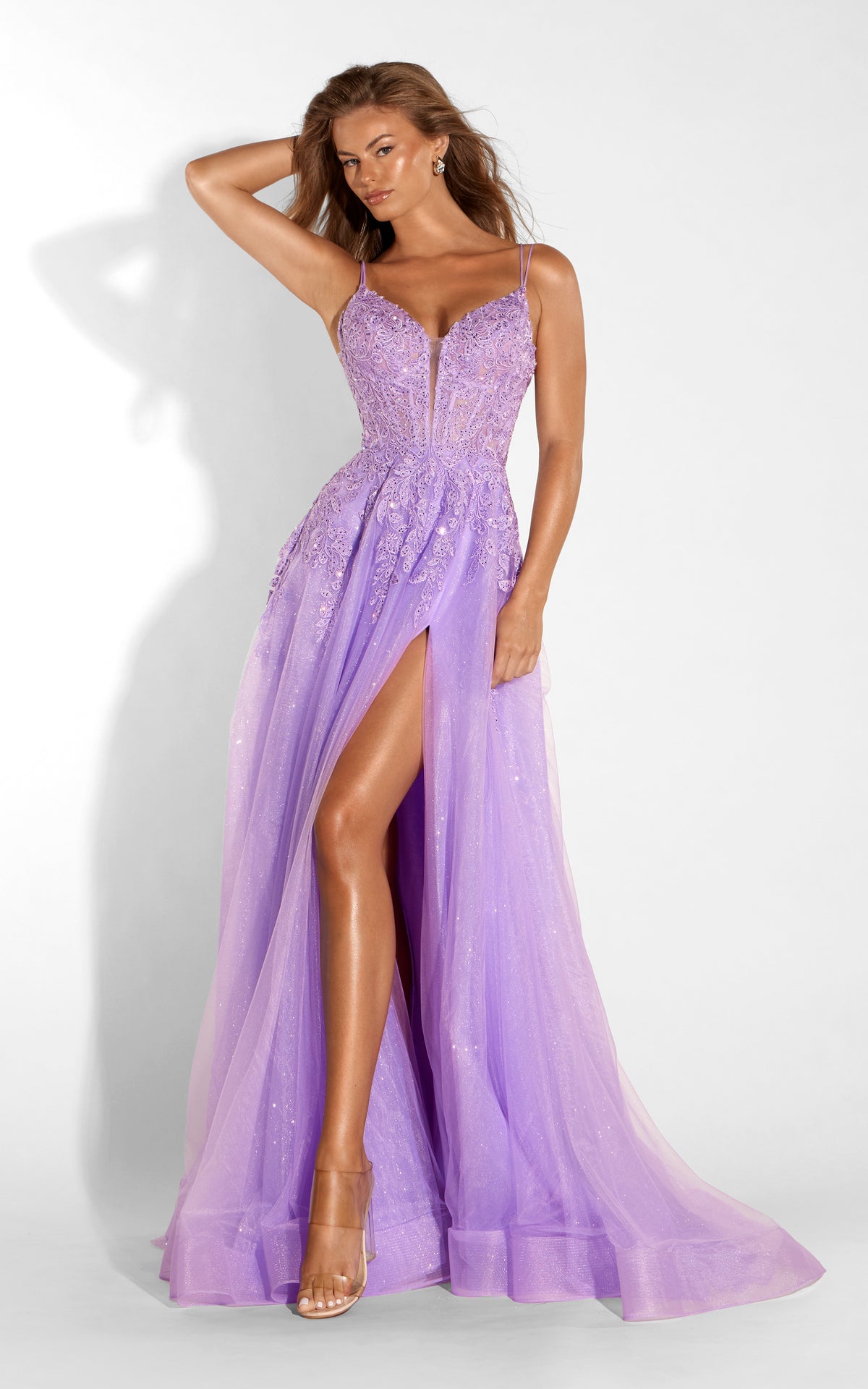 ALYCE Paris 62415 Alyce Long Plunging Neckline Illusion A Line Dress