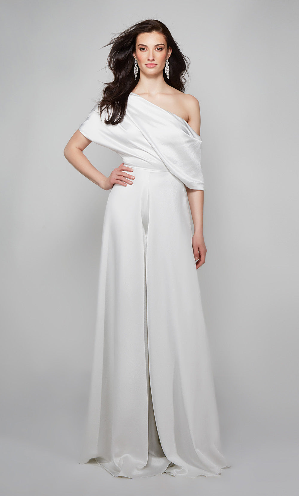 ALYCE Paris 70019 Bridal One Shoulder Ruched/draped Jumpsuit Dress