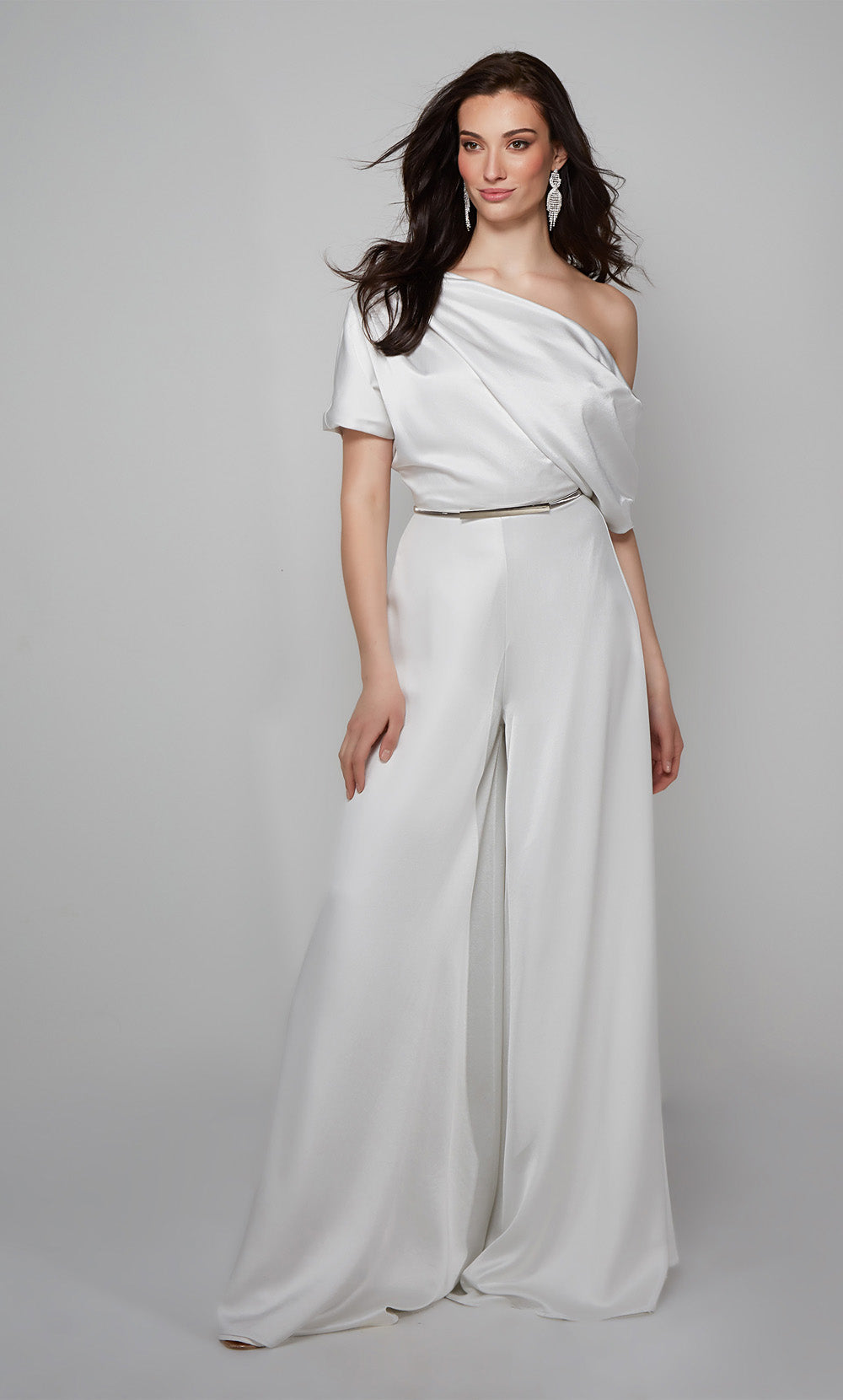 ALYCE Paris 70019 Bridal One Shoulder Ruched/draped Jumpsuit Dress