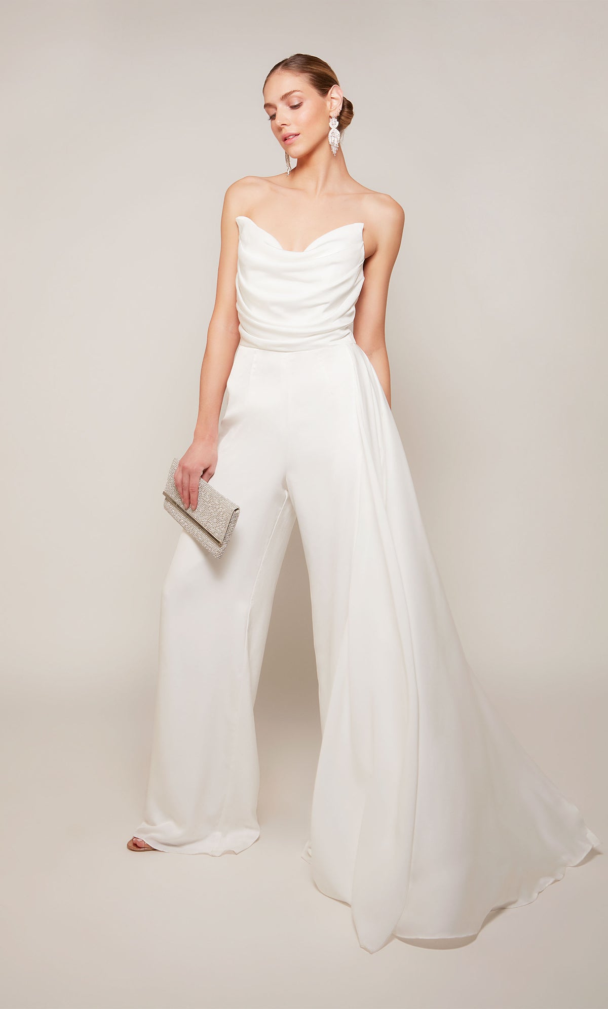 ALYCE Paris 70050 Bridal Cowl Train Jumpsuit Dress