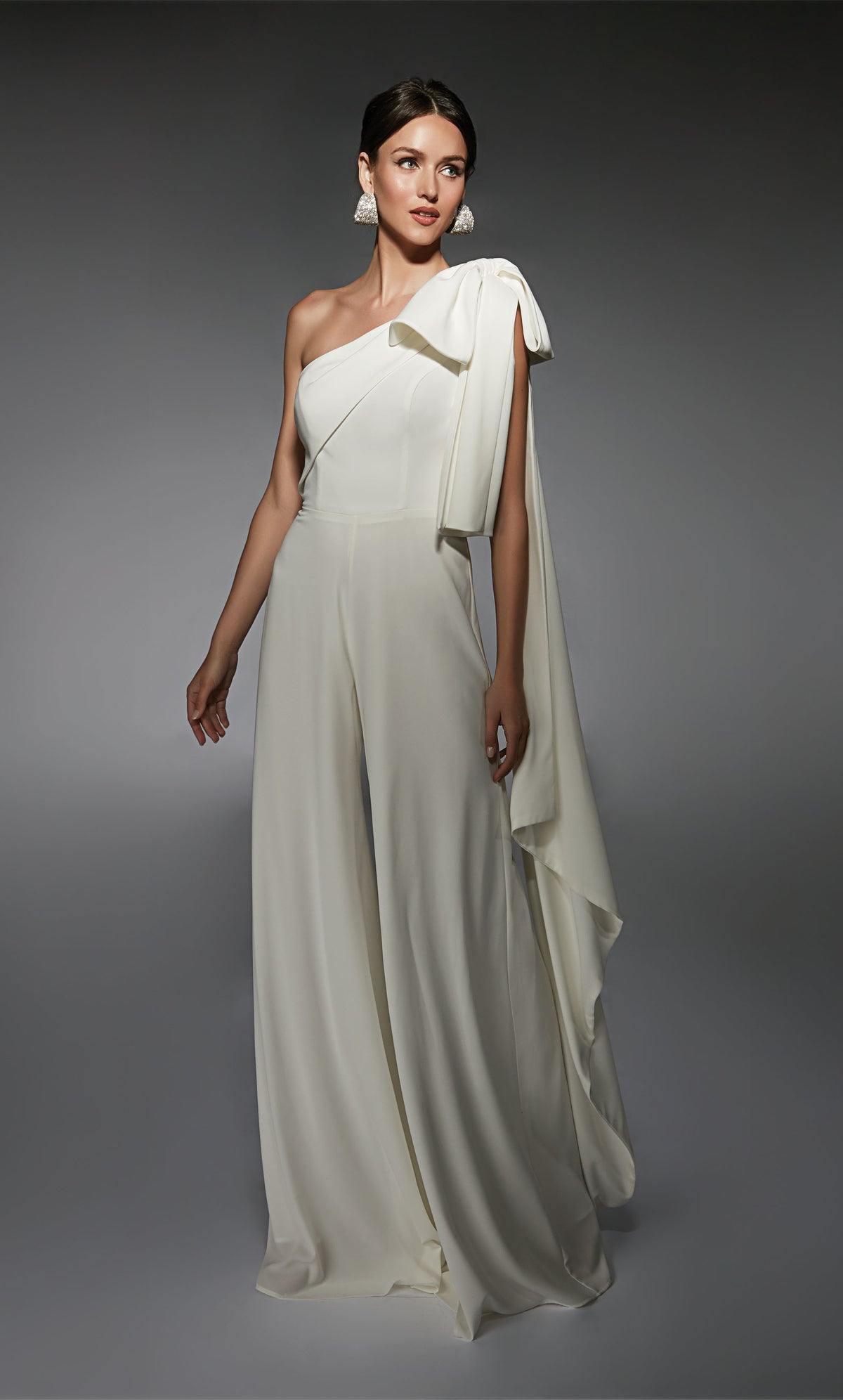 ALYCE Paris 70065 Bridal One Shoulder Ruched/draped Jumpsuit Dress