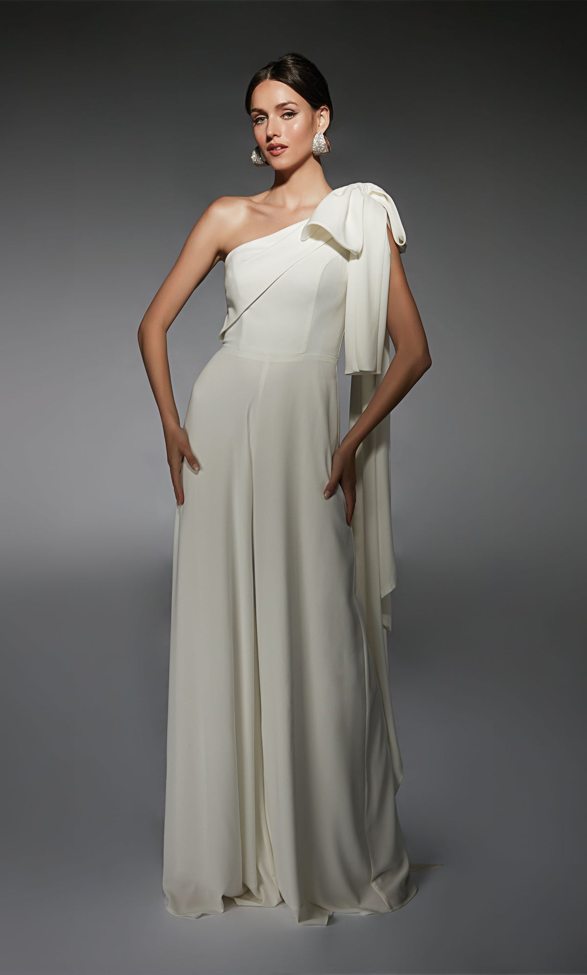 ALYCE Paris 70065 Bridal One Shoulder Ruched/draped Jumpsuit Dress