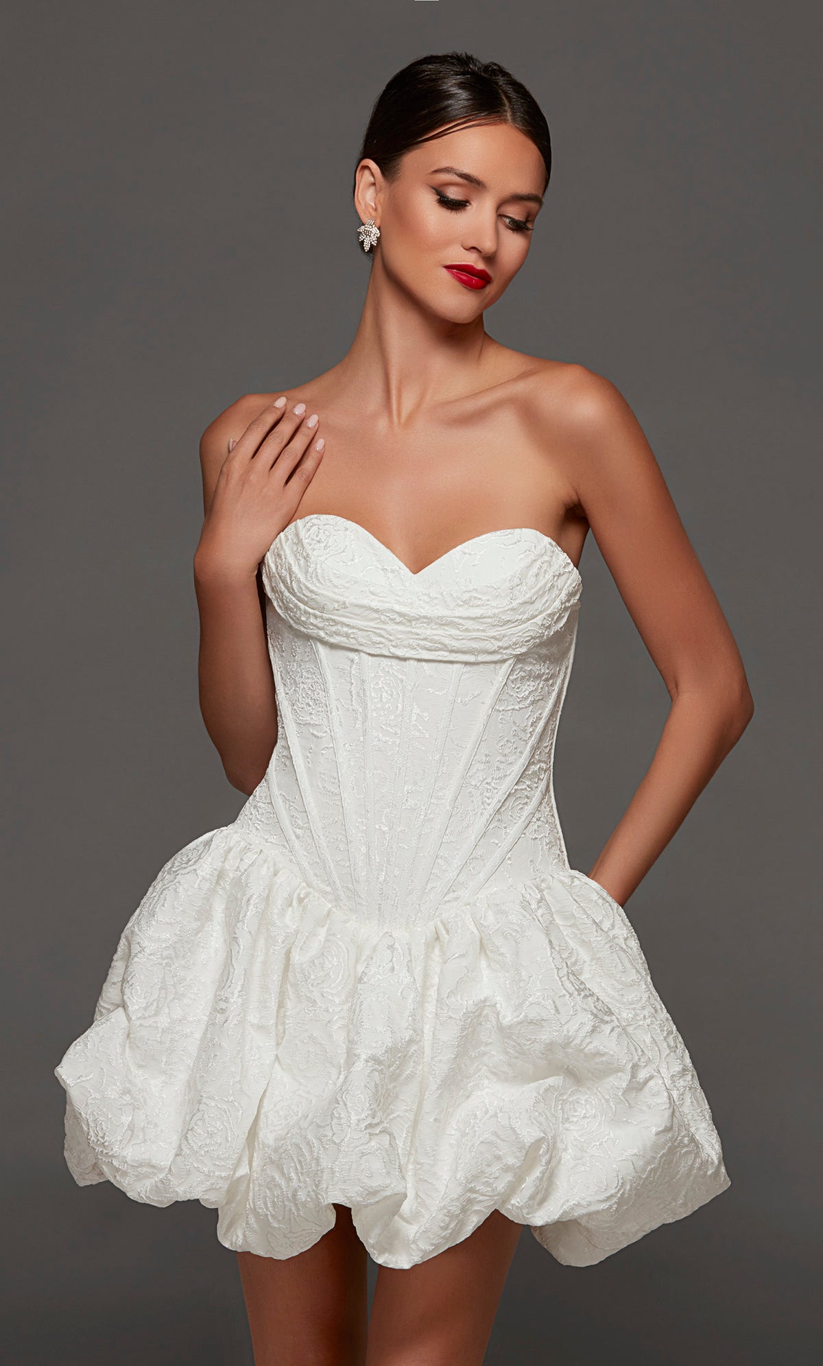 ALYCE Paris 70096 Bridal Cowl Neckline Pockets Fit N Flare Dress