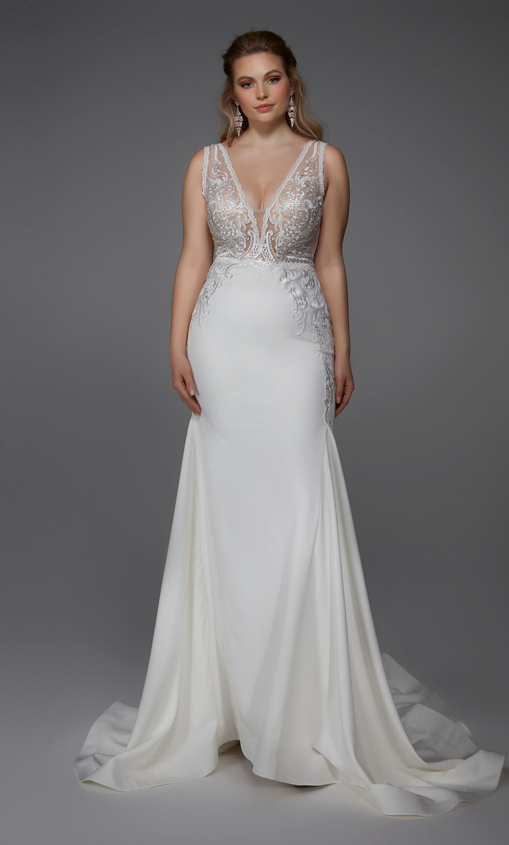 ALYCE Paris 7016 Bridal Plunging Sexy Fit N Flare Dress