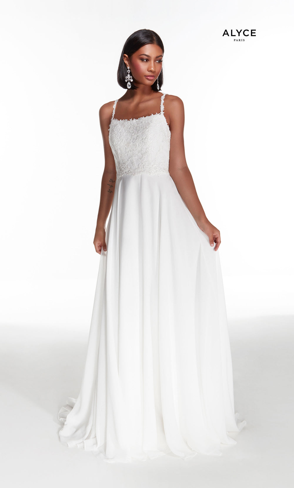 ALYCE Paris 7018 Bridal Square Embellished Flowy Dress