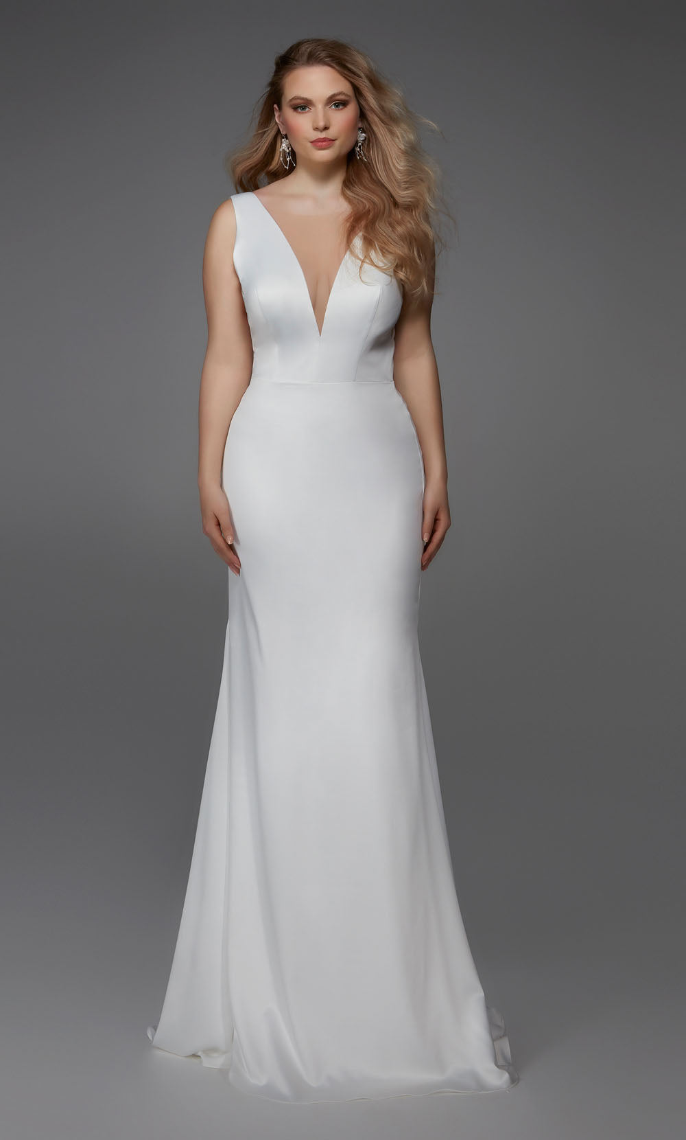 ALYCE Paris 7019 Bridal Plunging Train Fit N Flare Dress