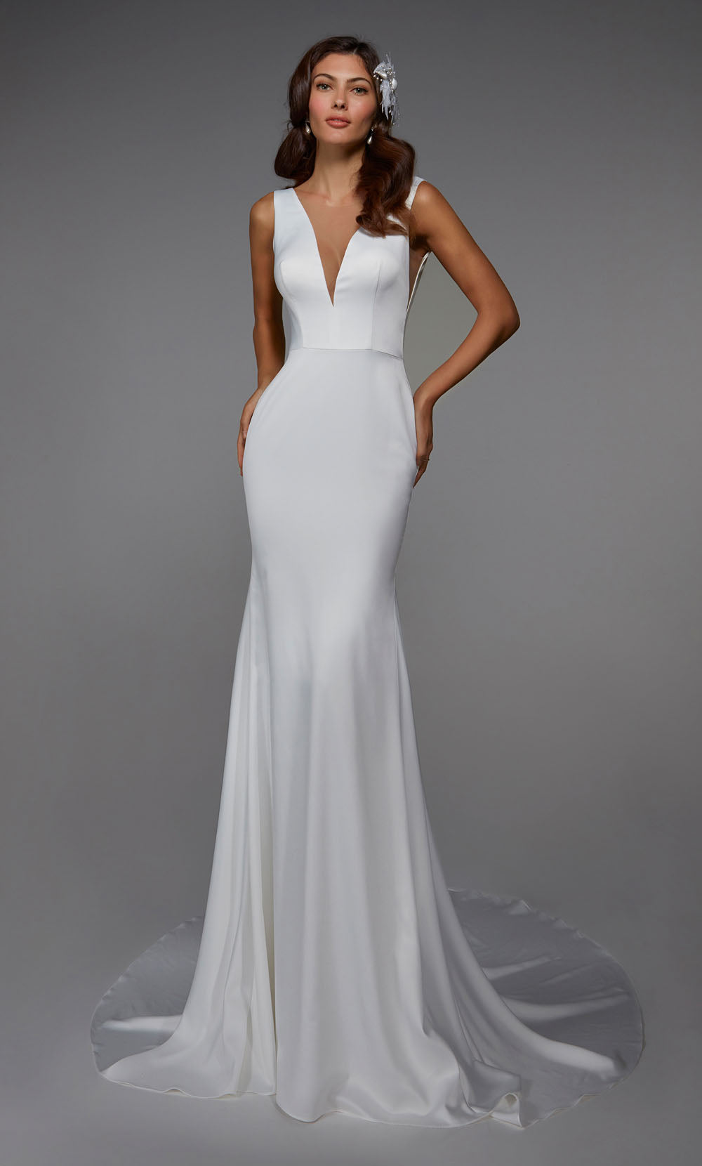 ALYCE Paris 7021 Bridal Plunging Simple Fit N Flare Dress