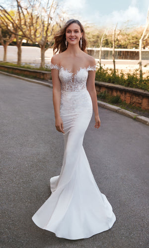 Formal Dress: 7026. Long Bridal Gown, Off The Shoulder, Fit N Flare