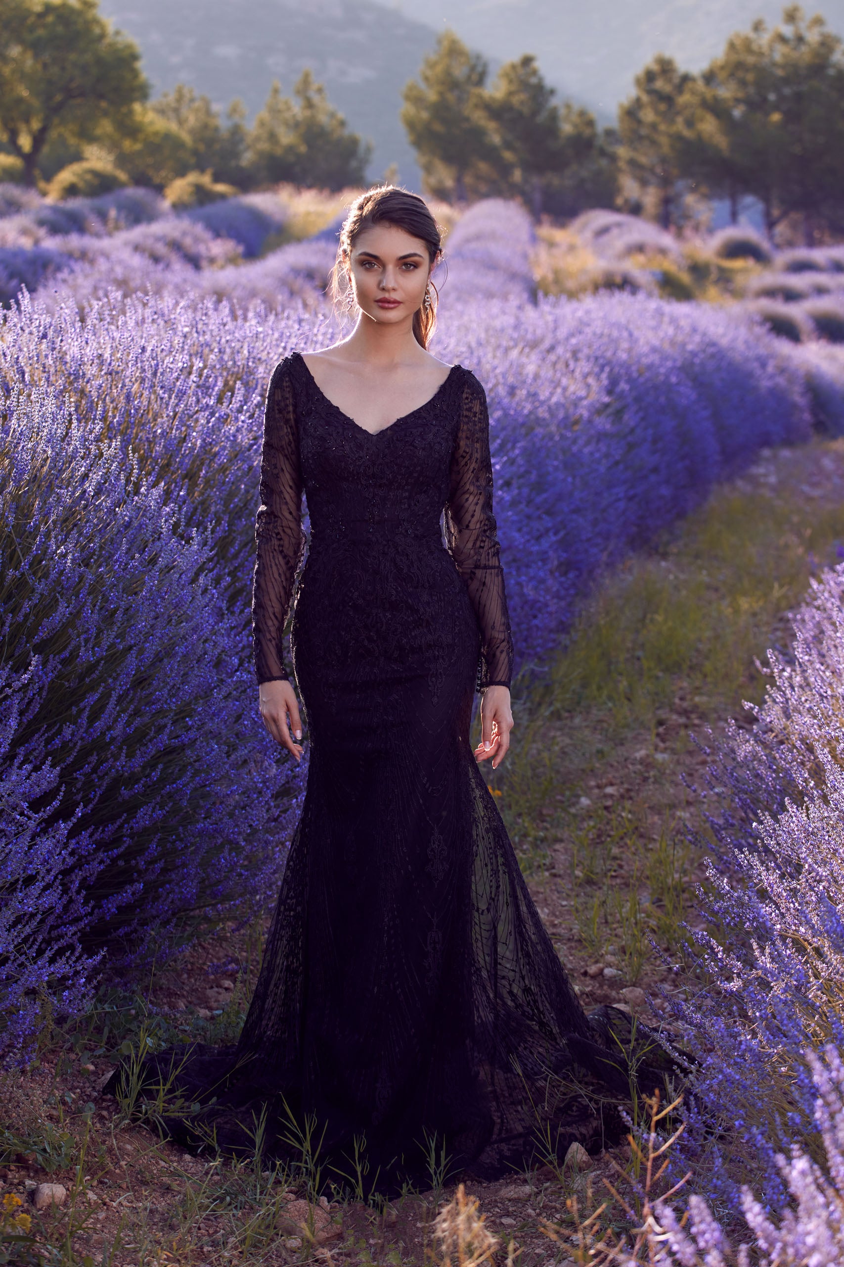 chinese dress ladies Lavender Field Floral Off-Shoulder Dress