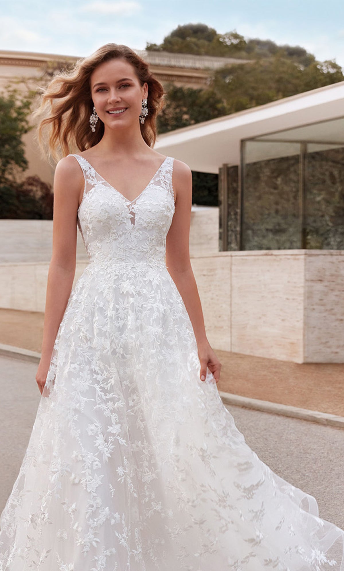 Formal Dress: 7037. Long Bridal Gown, V-neck, A-line, Low V Back