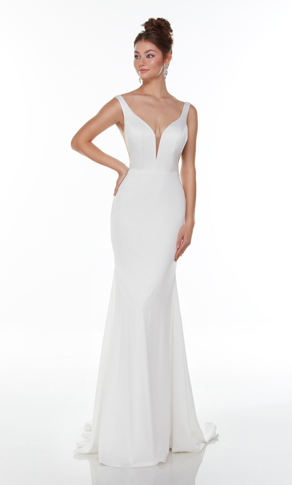 ALYCE Paris 7052 Bridal Plunging Neckline Back Buttons, Train  Dress