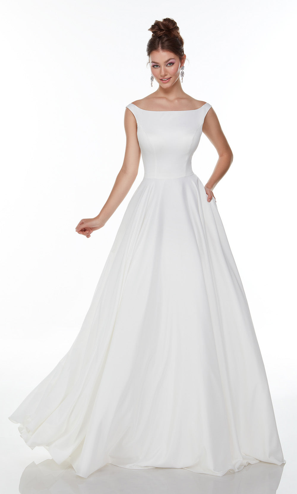 ALYCE Paris 7054 Bridal Bateau Neckline Pockets, Satin Buttons  Dress